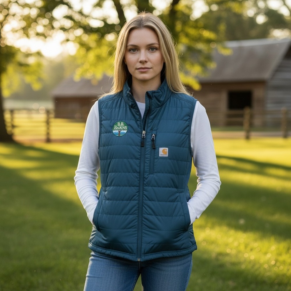 Carhartt Gilliam Vest Womans Medium Blue Teal Quilted Puffer Workwear OV2286-M